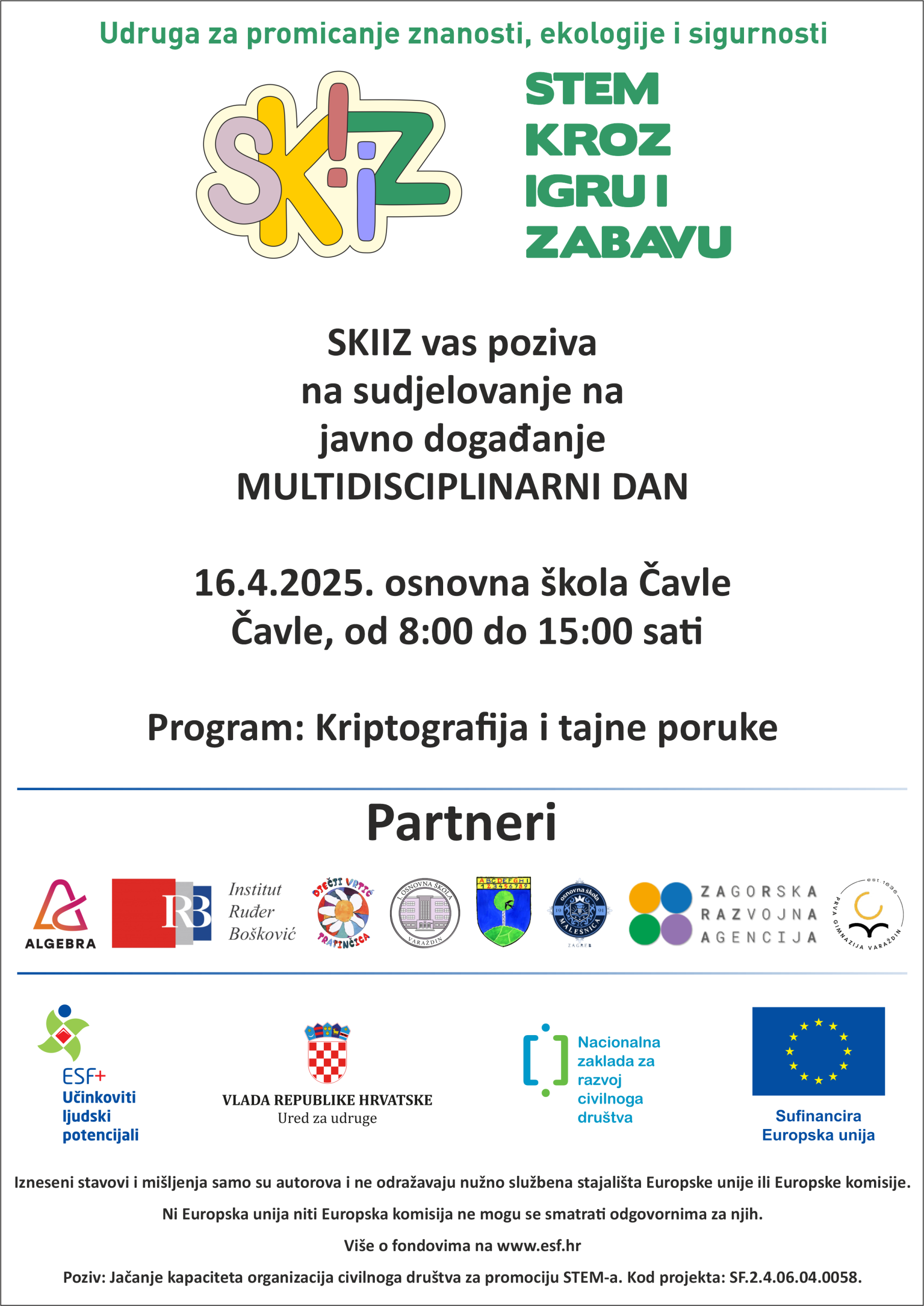 Poziv na javno događanje  MULTIDISCIPLINARNI DAN – Čavle