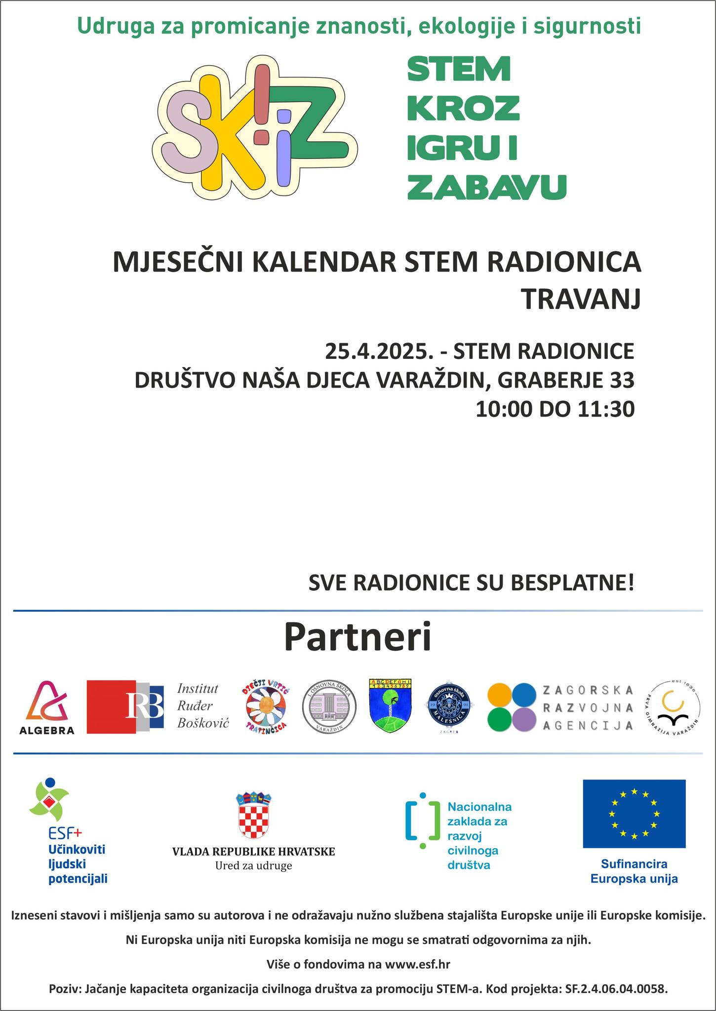 Kalendar STEM radionica travanj