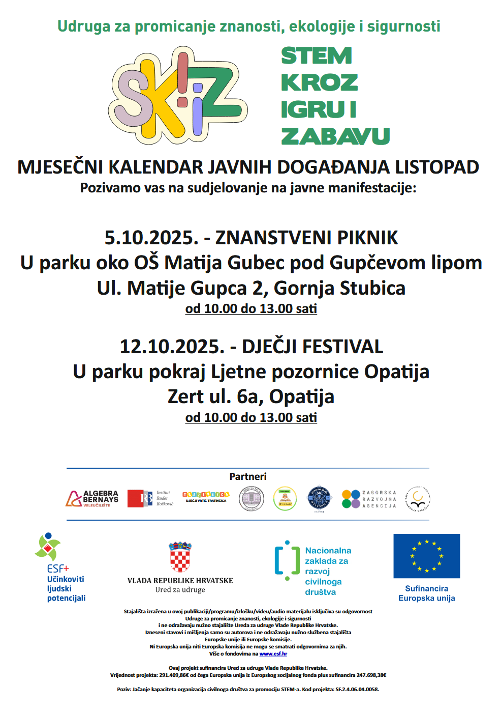 Mjesečni kalendar javnih STEM događanja – LISTOPAD 2025.