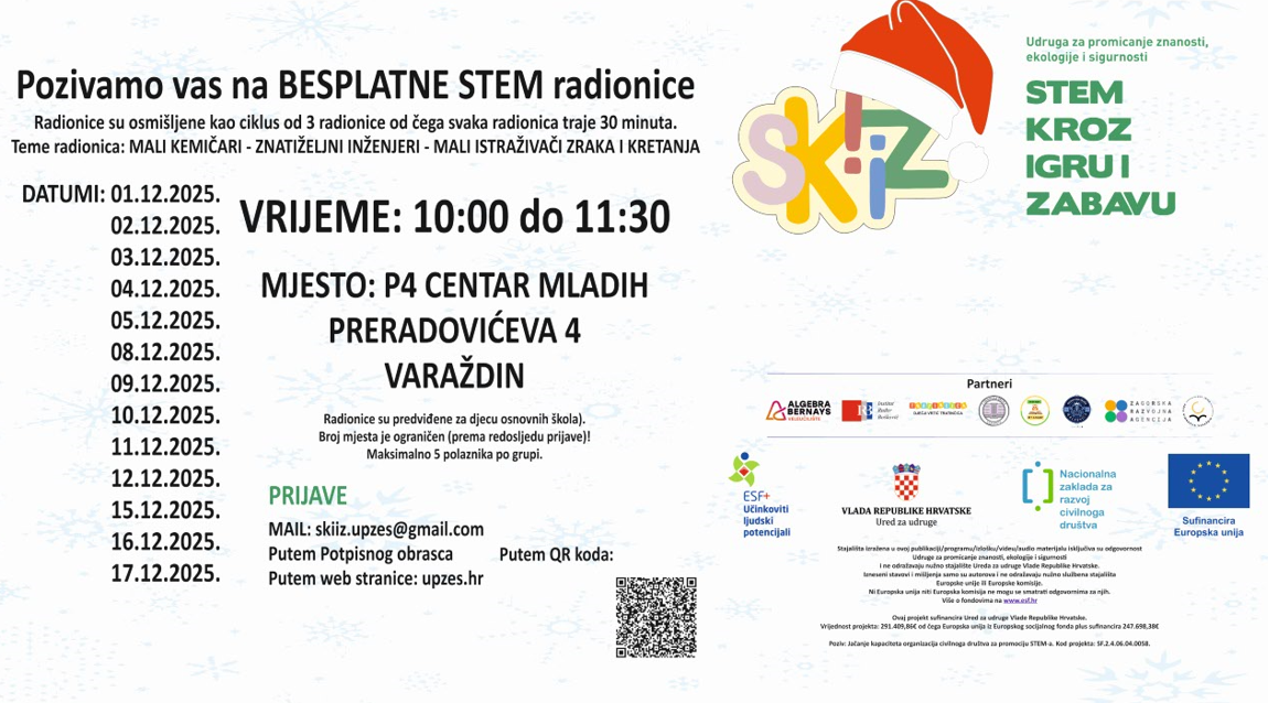 Pozivamo vas na besplatne STEM radionice kroz 12 mjesec u Varaždinu